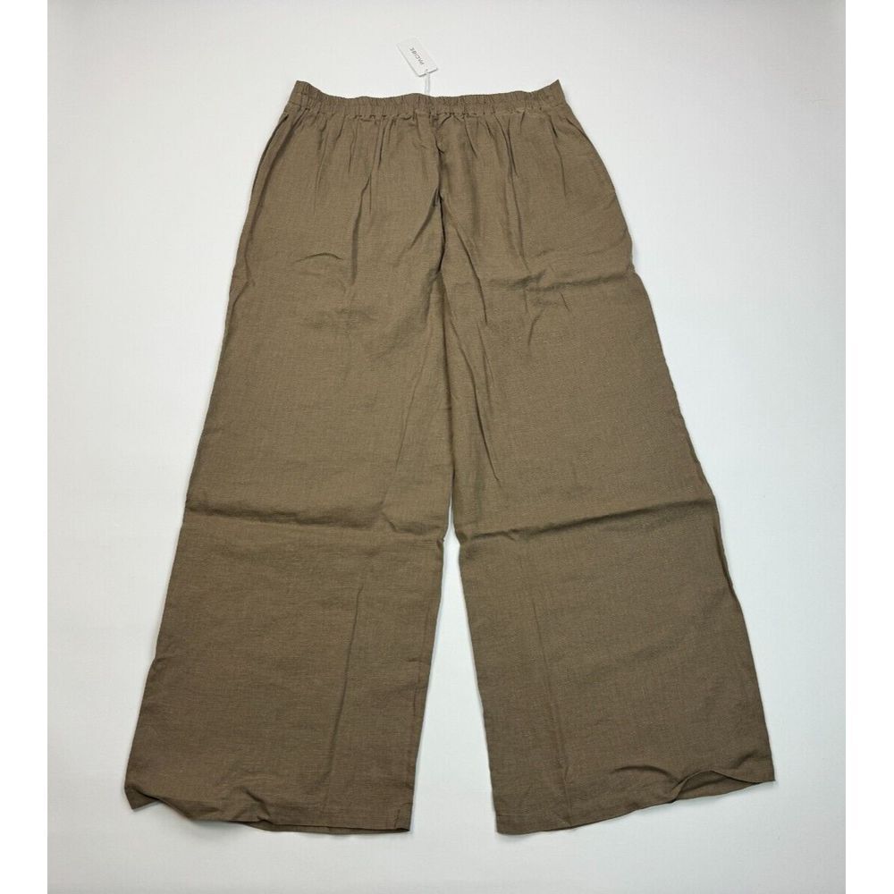 Pacibe Wide Leg Linen Pants Women XXL NWT Elastic waist Pockets Flat Front Brown